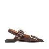 Ganni Buckle Ballerina Leather Slingback Flats In Brown