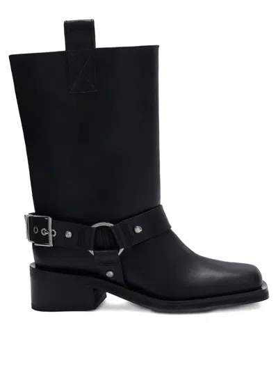 Ganni Ankle Boots With Eco-friendly Recycled Leather And Buckle Detail In Black