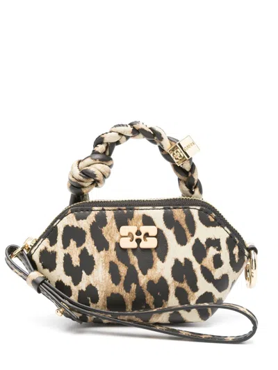 Ganni Recycled Leather Mini Bag In Brown