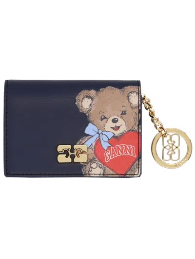 Ganni Recycled Leather Mini Wallet In Blue