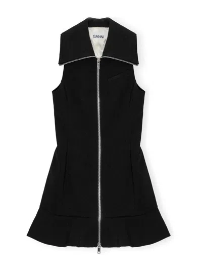 Ganni Recycled Material Mini Dress With Zip In Black