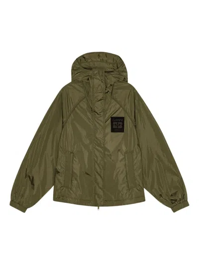 Ganni Recycled Nylon Parka In Green