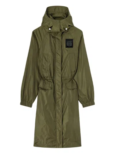 Ganni Recycled Polyamide Parka In Green