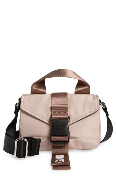 Ganni Recycled Polyester Mini Satchel Crossbody Bag In Oyster Gray