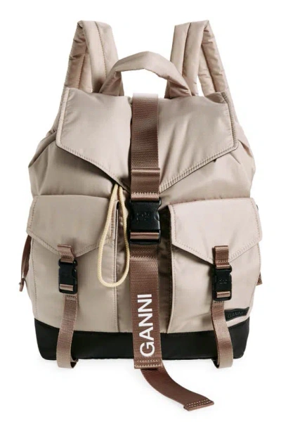 Ganni Taupe Tech Backpack In Oyster Gray