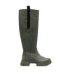 Ganni Khaki Recycled Rubber Country Boots In Black