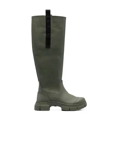Ganni Khaki Recycled Rubber Country Boots In Green