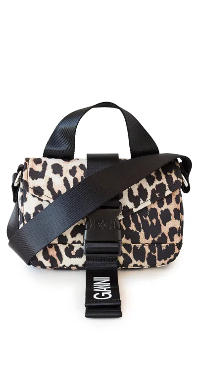 Ganni Recycled Tech Leopard Mini Satchel Leopard In Black