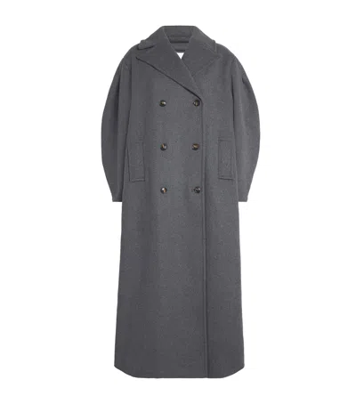 GANNI RECYCLED WOOL-BLEND LONGLINE PEA COAT