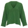 Ganni Recycled Wool Blend Vneck Cropped Sweater Top In Green