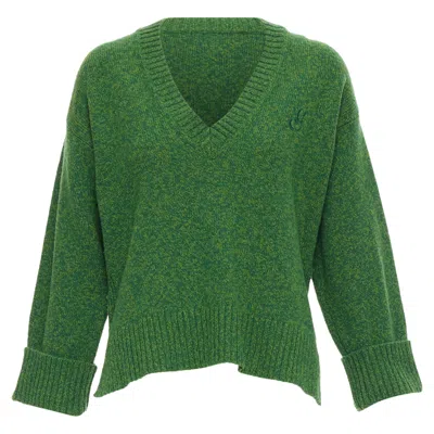Ganni Recycled Wool Blend Vneck Cropped Sweater Top In Green