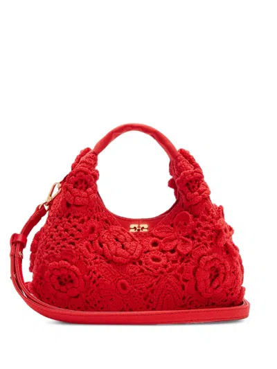 Ganni Handbag Hobo Mini Crochet With Red Details Cotton Woman Hand Bags