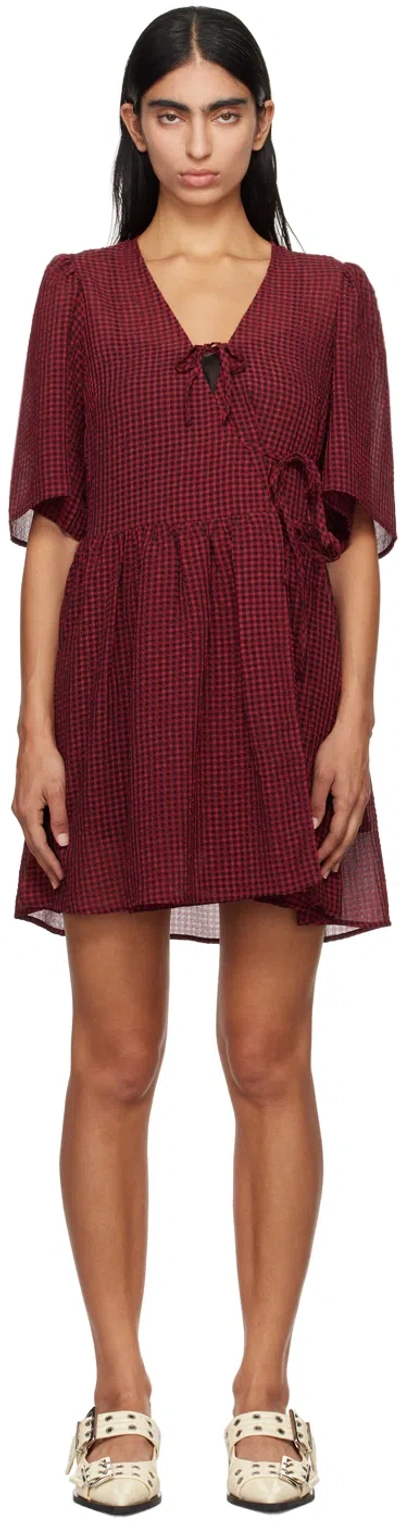 GANNI RED & BLACK TIE STRING WRAP MINIDRESS