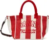 GANNI RED & OFF-WHITE STRIPED SMALL SHOPPER TOTE