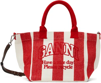 Ganni Red & Off-white Striped Small Shopper Tote In 396 Barbados Cherry