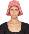 Ganni Red Recycled Cotton Crochet Logo Bucket Hat In 135 Egret