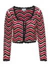 Ganni Red Crochet Cardigan In Organic Cotton Woman