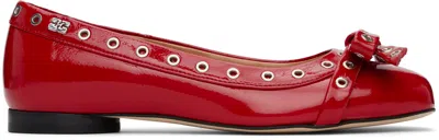 Ganni Eyelet Detailing Ballerina Shoes In 474 Racing Red