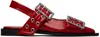 Ganni Red Feminine Buckle Ballerina Flats In Red