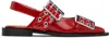 Ganni Red Wide Welt Buckle Ballerina Flats In 474 Racing Red