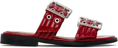 Ganni Red Feminine Buckle Two-strap Sandals