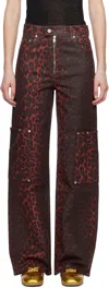 Ganni Womens Foil Andi Cargo Leopard Stretch-denim Jeans Racing Red In 474 Racing Red