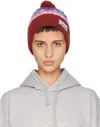 Ganni Red Graphic Wool Beanie In 999 Multicolour
