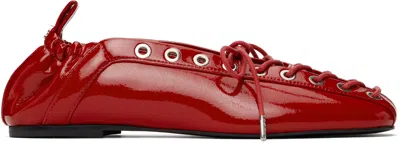 Ganni Red Lace-up Ballerina Flats In 474 Racing Red