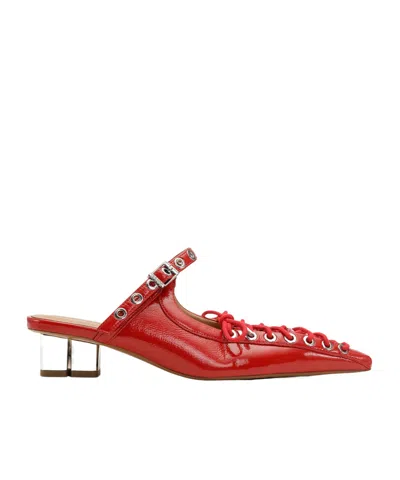 Ganni Red Lace-up Mules