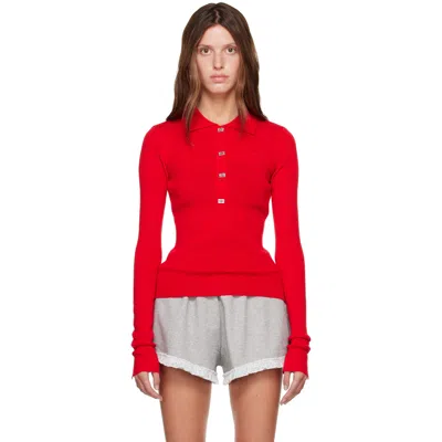 Ganni Red Merino Polo In 06p Goji Berry