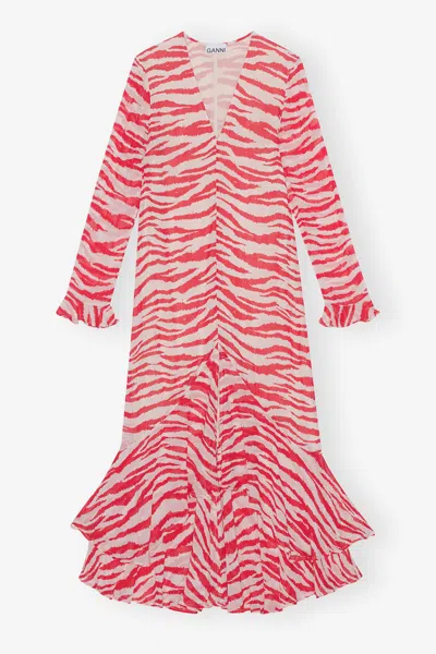 Ganni Red Printed Light Georgette Maxi Dress - Size 44 Viscose