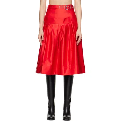 Ganni Red Duchesse Satin Midi Skirt