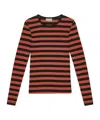 Ganni Fitted Long-sleeved T-shirt With Bold Striped Pattern In Red