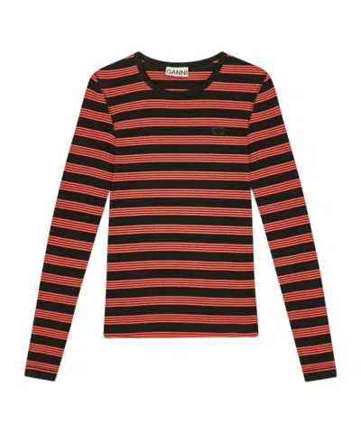 GANNI GANNI STRIPED RIB LONG SLEEVE T-SHIRT