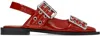 Ganni Red Wide Welt Buckle Ballerina Flats In Racing Red