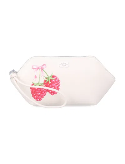 Ganni Refined Zip Makeup Pouch Handbag - 11.5 Cm X 26 Cm X 5 Cm In White