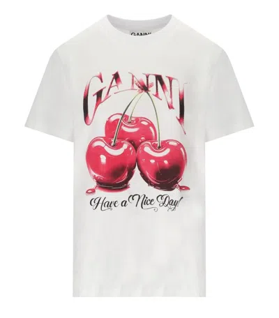 GANNI GANNI RELAXED CHERRY WHITE T SHIRT