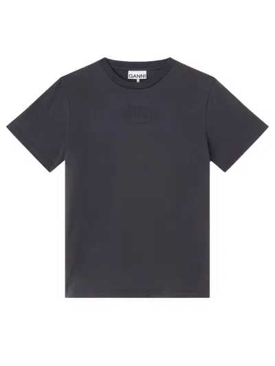 Ganni Relaxed Fit Logo T-shirt For Women In Black