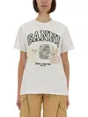 Ganni White Crewneck T-shirt With Maxi Logo On The Front