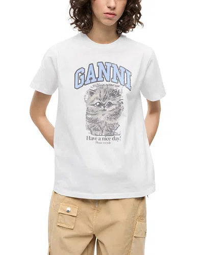 Ganni Relaxed Jersey Kitty Graphic Tee In White