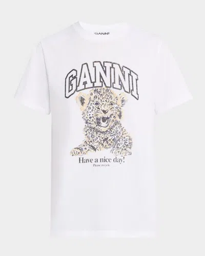 GANNI RELAXED LEOPARD LOGO T-SHIRT