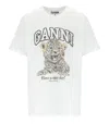 Ganni White T-shirt With Print And Logo Lettering On The Front In Cotton Woman In White