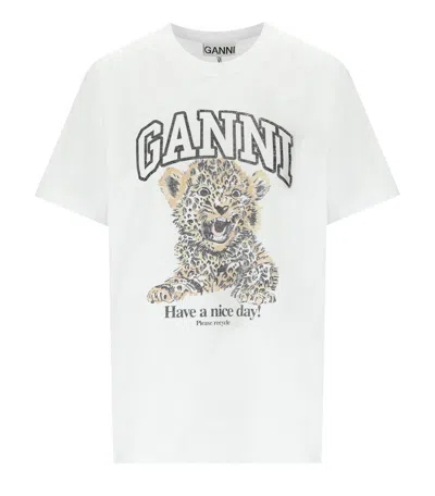 Ganni Relaxed Leopard White T-shirt