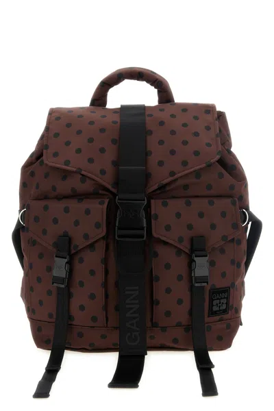 Ganni Polka-dot Re-tech Backpack In Brown