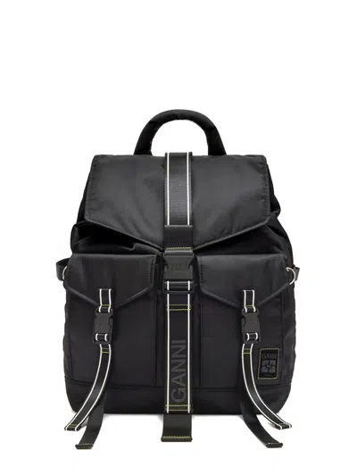 Ganni Re-tech Backpack With Buckle In Black