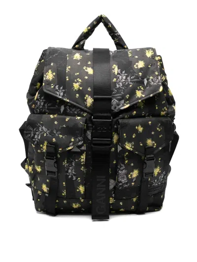 Ganni Retech Printed Nylon Backpack In Brown