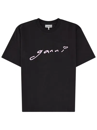 Ganni Rethexed Fit Logo T-shirt For Women - Ss26 In Black