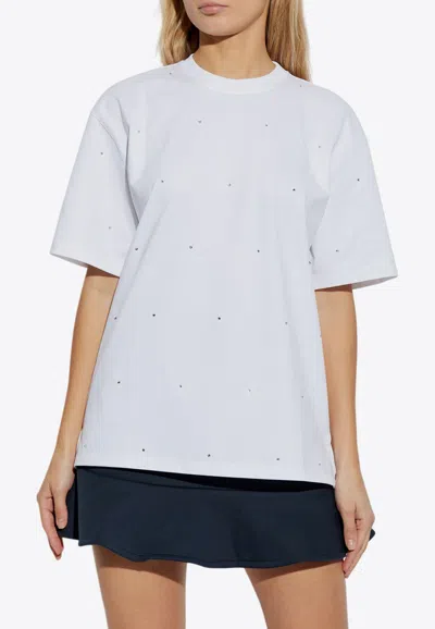 Ganni Rhinestone Appliqués Crewneck T-shirt In White