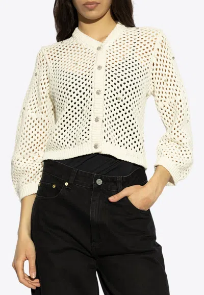 Ganni Rhinestone Openwork Knit Cardigan