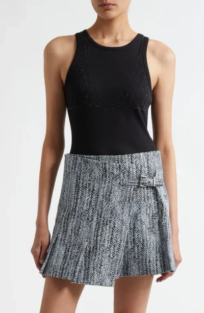 Ganni Rhinestone Organic Cotton Rib Tank In Black